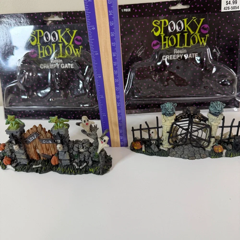 Spooky Hollow Set of 2 Creepy Gate Halloween Decor Resin Village Accessory Mini